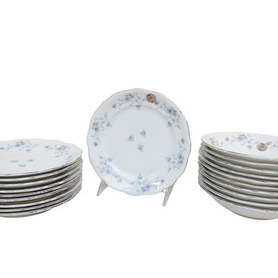 20 HAVILAND BLUE GARLAND CHINA SALAD PLATES AND SOUP BOWLS