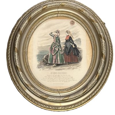 LES MODE PARISIENNES 1868 FASHION PRINT in PERIOD FRAME