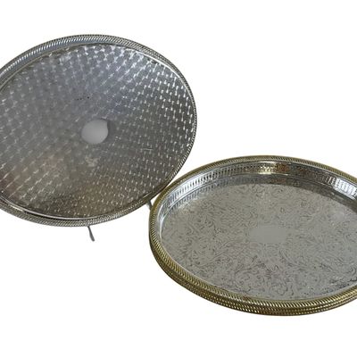 4 VINTAGE SILVER PLATED TRAYS WITH PIERCED GALLERY RIM