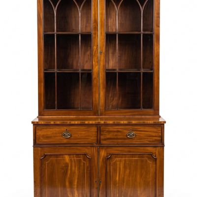 GEORGE III FLAME MAHOGANY DOUBLE DOOR BOOKCASE