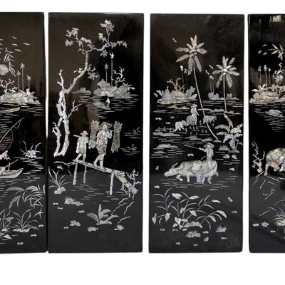 4 BLACK LACQUER WITH MOP INLAY WALL PANELS