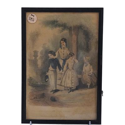 ANTIQUE GODEY "IN THE SULKS" CHILDRENS FASHION PRINT