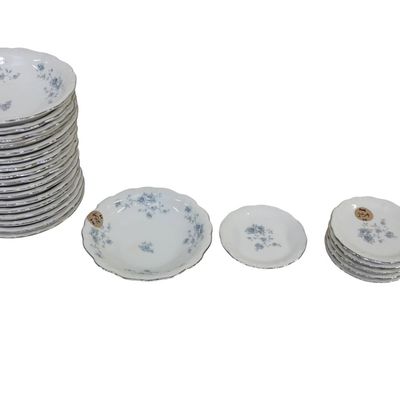 24 PIECES OF HAVILAND BLUE GARLAND CHINA - COASTERS AND FRUIT BOWLS