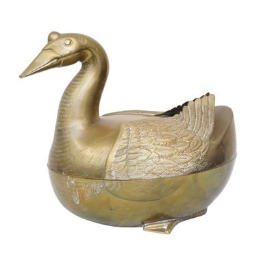 MID CENTURY LARGE SOLID BRASS LIDDED DUCK BOX