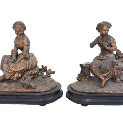 PAIR OF FRENCH 19TH C SPELTER SCULPTURES
