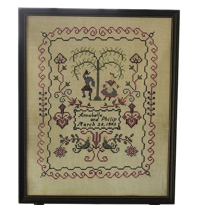 VINTAGE 1943 CROSS STITCH SAMPLER WEDDING - ANNIVERSARY