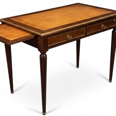 FRENCH MAHOGANY TWO DRAWER LOUIS XVI STYLE WRITING DESK