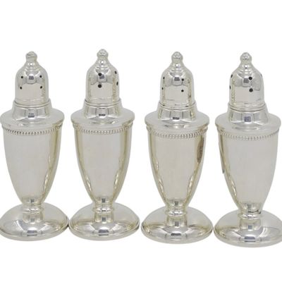 4 PC EMPIRE STERLING SILVER SALT & PEPPER SHAKERS