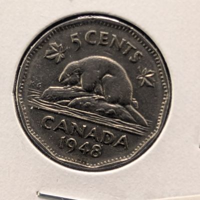 Sale Photo Thumbnail #382: 1948 Canada 5 Cents - Very low Mintage year.