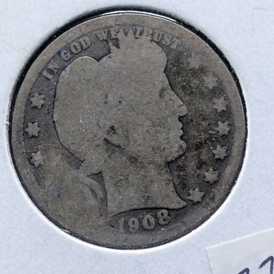 Sale Photo Thumbnail #153: 1908-O 90% Silver Barber Quarter