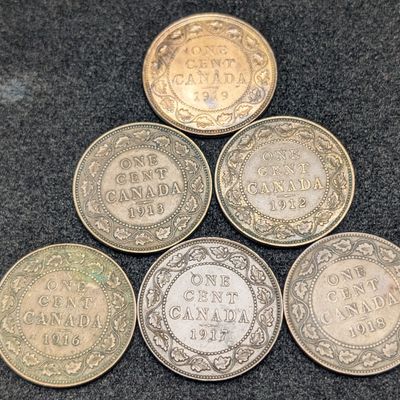 Sale Photo Thumbnail #398: (6) Canadian Large Cents - Includes 1912, 13, 16, 17, 18 and 19.
