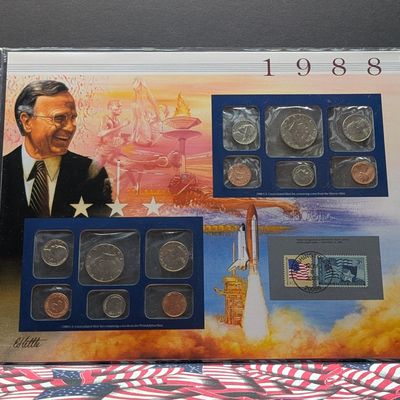 Sale Photo Thumbnail #397: 1988 P&D U.S. Uncirculated Mint Coin Sets With Stamps