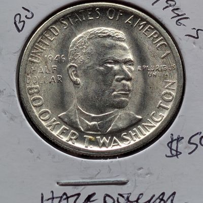 Sale Photo Thumbnail #263: 1946-S Booker T. Washington Commemorative 90% Silver Half Dollar - AU Details!