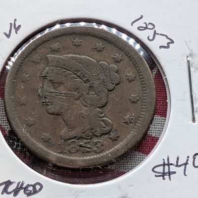 Sale Photo Thumbnail #214: 1853 Braided Hair Liberty Head Large Cent -  173 Years Old!