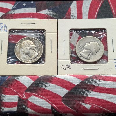 Sale Photo Thumbnail #117: 1942-P & 1964-P Washington Quarters, 90% Silver