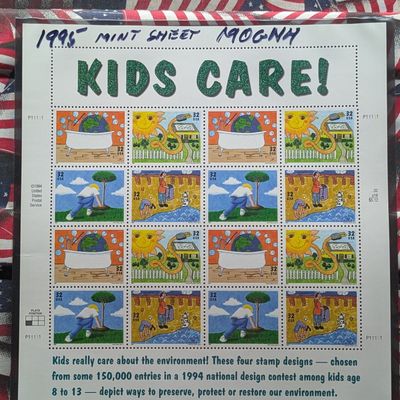 Sale Photo Thumbnail #422: 1995 Kids Care! Stamp Sheet, Mint, Original Gum, Never Hinged