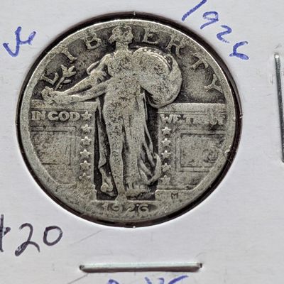 Sale Photo Thumbnail #249: 1926-P Standing Liberty 90% Silver Quarter - 100 Years Old!