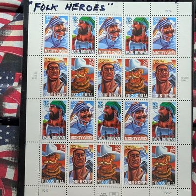 Sale Photo Thumbnail #413: 1996 Folk Heroes Stamp Sheet, Mint, Original Gum, Never Hinged