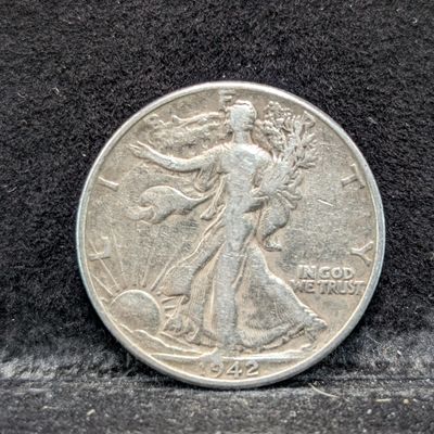 Sale Photo Thumbnail #380: 1942-P Walking Liberty 90% Silver Half Dollar, 84 Years old, WWII Era