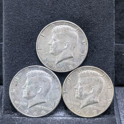 Sale Photo Thumbnail #308: 1966-P, 1967-P, & 1968-D 40% Silver Kennedy Half Dollars