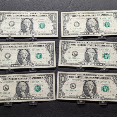 Sale Photo Thumbnail #155: (6) 2013 Series US $1 Federal Reserve Star Notes issued in Texas
