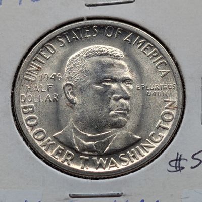 Sale Photo Thumbnail #121: 1946 Booker T. Washington Commemorative 90% Silver Half Dollar - AU Details!