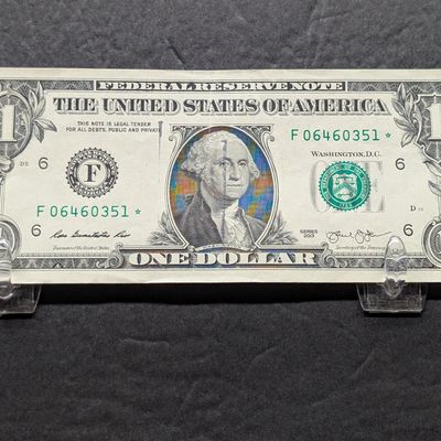 Sale Photo Thumbnail #106: 2013 Series US $1 Federal Reserve Star Note issued in Georgia - Ink Smear and Misalignment Errors