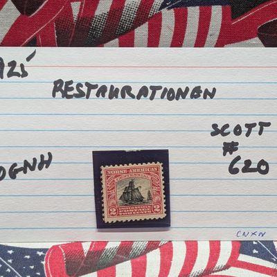 Sale Photo Thumbnail #433: 1925 Norse-American Centennial Two Cent Stamp, Scott # 620, Mint, Original Gum, Never Hinged