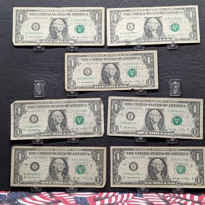 Sale Photo Thumbnail #323: (7) 2006 Series US $1 Federal Reserve Star Notes - Issued in TX, MO, GA, and NY