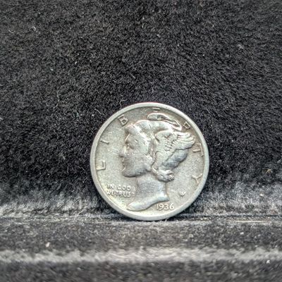 Sale Photo Thumbnail #213: 1936-P 90% Silver Mercury Dime, 90 Years old - WWII Era