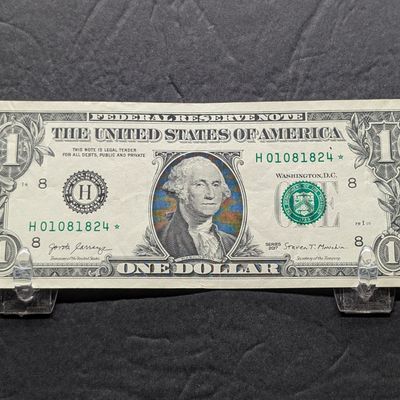Sale Photo Thumbnail #113: 2017 Series US One Dollar Federal Reserve Note - Star Note - Issued in Missouri - Minor Miscut