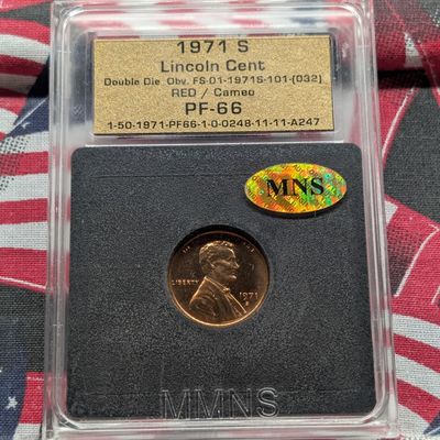 Sale Photo Thumbnail #138: 1971-S Lincoln Memorial Cent MNS PF66, Red Cameo Proof, Double Die Obv.