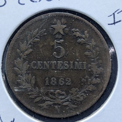 Sale Photo Thumbnail #402: 1862-N 5 Centesimi Italian Coin