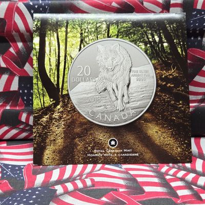 Sale Photo Thumbnail #203: 2013 Canada Royal Canadian Mint $20 .9999 Silver 1 Troy Oz. Wolf Coin -  (0.256 Grams Silver)