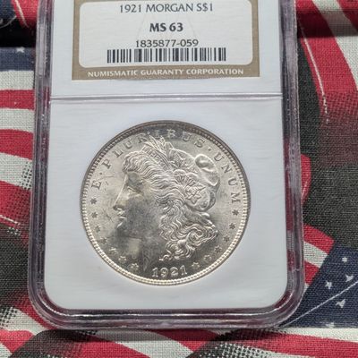 1921-P Morgan 90% Silver Dollar NGC MS63