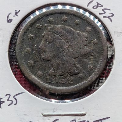 Sale Photo Thumbnail #284: 1852 Braided Hair Liberty Head Large Cent -  174 Years Old!