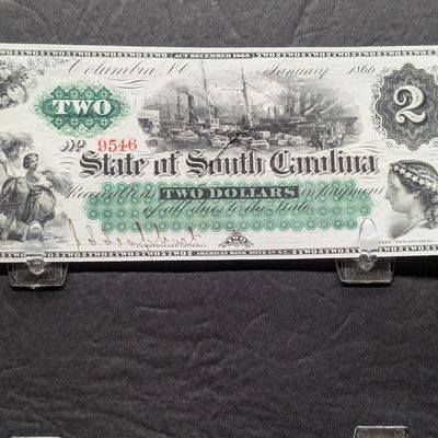 Sale Photo Thumbnail #282: 1866 State of South Carolina $2 Banknote - Issued in South Carolina - Unsigned Remainder
