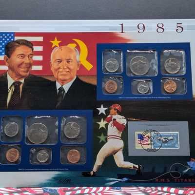 Sale Photo Thumbnail #385: 1985 P&D U.S. Uncirculated Mint Coin Sets With Stamps