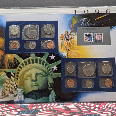 Sale Photo Thumbnail #389: 1986 P&D U.S. Uncirculated Mint Coin Sets With Stamps