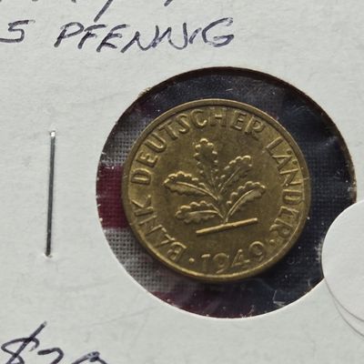 1949-F (Stuttgart Mint) German 5 Pfennig coin…scarce