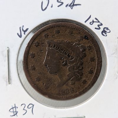 Sale Photo Thumbnail #142: 1838 Matron Liberty Head Large Cent - 188 Years Old!