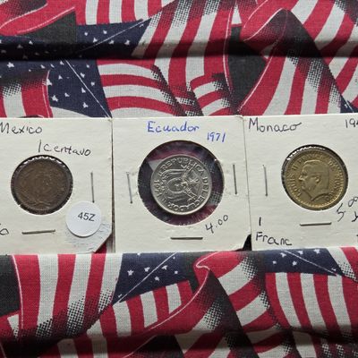 Sale Photo Thumbnail #315: (3) Assorted Vintage Foreign Coins - Ecuador, Mexico & Monaco