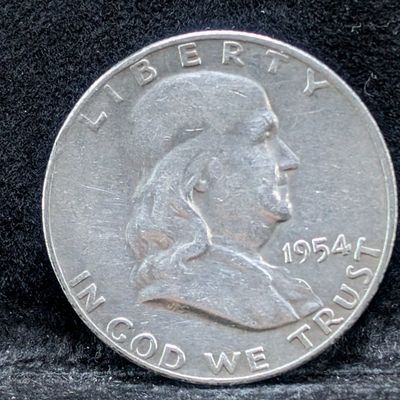 Sale Photo Thumbnail #392: 1954-D Franklin 90% Silver Half Dollar, 72 Years old