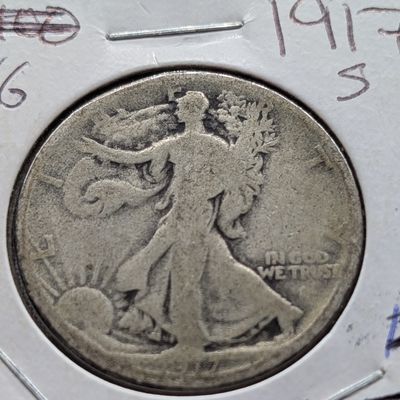 Sale Photo Thumbnail #166: 1917-S Walking Liberty 90% Silver Half Dollar