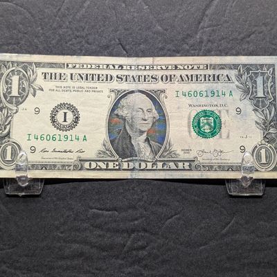 Sale Photo Thumbnail #351: 2013 Series U.S. One Dollar Federal Reserve Note - Issued in Minnesota, Ink Smear