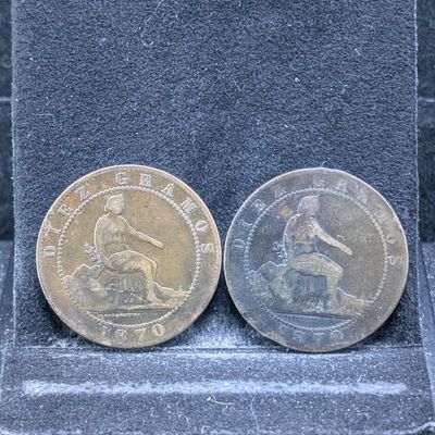 (2) 1870 Diez Centimos Spanish Coins.