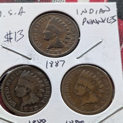 Sale Photo Thumbnail #256: 1887, 1888 & 1889 Indian Head Pennies