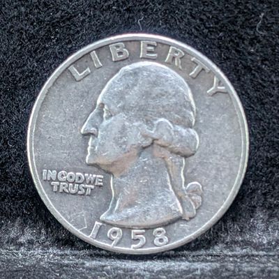 Sale Photo Thumbnail #364: 1958-D Washington 90% Silver Quarter, 68 Years old