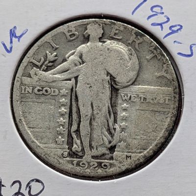 1929-S Standing Liberty 90% Silver Quarter - 97 Years Old!