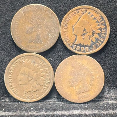 1879, 1886, 1898 and 1880 Indian Head Cents